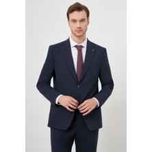 Morven  Erkek Lacivert Yünlü Platinium Düz Desen Dynamic Fit Mono Yaka Takım Elbise