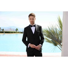 Morven  Erkek Siyah Poliviskon Ceromonia Santorini Slim Fit Şal Yaka Damatlık