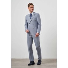 Morven  Erkek Lacivert Poliviskon Trend Kruvaze Slim Fit Sivri Yaka Takım Elbise