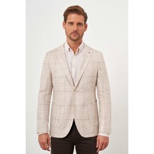 Morven  Erkek Bej Dokuma Slim Fit Torba Cep Mono Yaka Spor Ceket