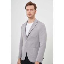 Morven  Erkek Gri Örme Slim Fit Torba Cep Mono Yaka Spor Ceket