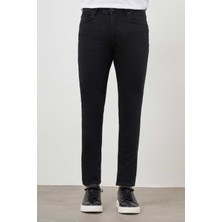 Morven  Erkek Siyah Denim 5 Cep Slim Fit Jean Kot Pantolon