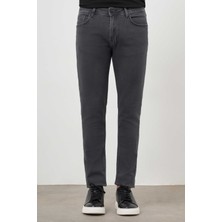 Morven  Erkek Gri Denim 5 Cep Slim Fit Jean Kot Pantolon
