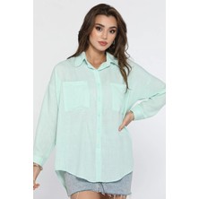 Julude Mint Çift Cepli Kadın Yazlık Salaş Gömlek P-00010318