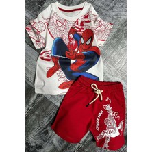 Riccotarz Erkek Çocuk Spiderman Digital ve Yazı Baskılı Kısa Kol Kırmızı Şortlu Takım