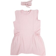 RG Brand Kız Çocuk %100 Muslin, Kolsuz Elbise ve Saç Bandı 2'li Takım_RG1551