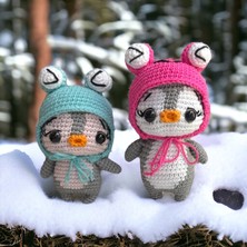 Paris Organik Oyuncak Şapkalı Sevimli Amigurumi Penguenler Ikili Hediye Seti- Kutulu