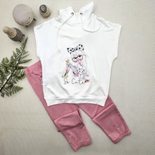 Diji Baby 3-4-5 Yaş Kapşonlu Sevimli Kız Baskılı Kısa Kolu 2li Kız Erkek Çocuk Takımı