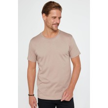 Tudors Erkek Slim Fit Dar Kesim Bisiklet Yaka  Organik Pamuk Yumuşak Dokulu Kısa Kol Vizon Tişört