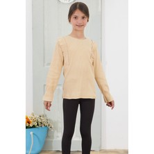 Pembe Life Krem Omzu Fırfırlı Fitilli Kız Çocuk Uzun Kollu Badi 18756