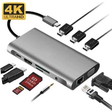 Beemen USB Tip C Hub Hdmı Sd/tf Kart VGA RJ45 Ethernet 3.5mm Jack 10IN1 Çevirici Çoklayıcı Adaptör