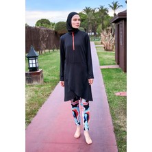 Marina Likralı Siyah Tam Kapalı Tesettür Mayo M2464