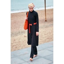 Marina Paraşüt Kumaş Siyah Tam Kapalı Tesettür Mayo M2419