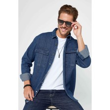 Tudors Relax Fit Uzun Kollu Rahat Kesim Çift Cepli Metal Düğmeli Denim Erkek Gömlek