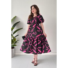 Mazi Butik Fırça Poplin Elbise Siyah