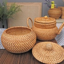 Fiona Kapaklı Rattan Yuvarlak Sepet, Kapaklı Rattan Saklama Sepeti, Masa Rafı Için Ekmek Yemek Sepeti Meyve Aperatifleri Sepeti (Yurt Dışından)