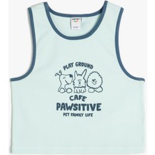 Koton Crop Atlet Bisiklet Yaka Köpek Baskılı Ribanalı Pamuklu