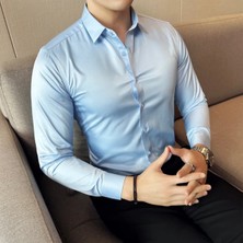Amor Man Özel Tasarım Pamuk Saten Cepsiz Slim Fit Busıness Davet-Gece Uzun Kol Şık Erkek Gömlek