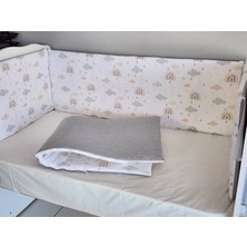 Babynest Dünyası 70X130 Beşik 4 Kenar Koruma Takımı Çift Yönlü ve Fermuarlı Astarlı Gök Gri