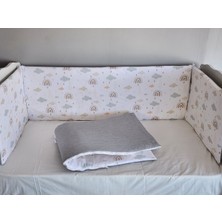 Babynest Dünyası 70X130 Beşik 4 Kenar Koruma Takımı Çift Yönlü ve Fermuarlı Astarlı Gök Gri