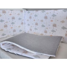 Babynest Dünyası 70X130 Beşik 4 Kenar Koruma Takımı Çift Yönlü ve Fermuarlı Astarlı Gök Gri