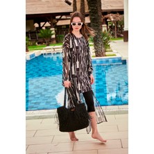 Marina Desenli Siyah Kimono Kaftan P2405