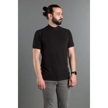 Zeki Özer Erkek Siyah Yarım Boğazlı Soft T-Shirt Kısa Kol Günlük Tarz %45 Cotton %50 Polyester