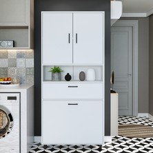 Roomart Çamaşır Sepetli Banyo Dolabı, Çok Amaçlı Çekmeceli Dolap 90 x 200 cm