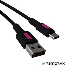 Remorax Coral Hızlı Şarj Usb Type A  Type-C 120 Cm 3.0a Siyah Kablo  Fuşya-Siyah Uçlar