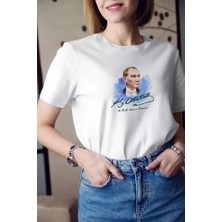 Stock Mount Unisex Bisiklet Yaka Baskılı Oversize T-Shirt - Beyaz