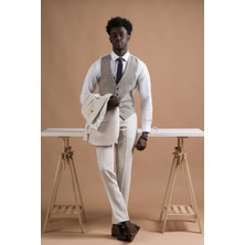 Carutte Slimfit Sivri Yaka Çift Pileli Dokulu Kumaş Yelek Kombinli Takım Elbise