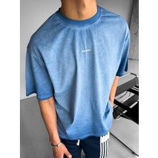 Abluka Online Erkek Oversize Yuvarlak Yaka Yıkamalı Catch T-Shirt Mavi
