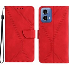 Mays Shop Motorola Moto G04/G24 Dikiş Kabartmalı Yumuşak Pu Deri Deri Kılıf (Yurt Dışından)