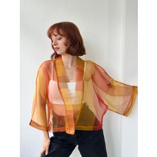 Retrobird Organze Tasarım Mini Kimono Kadın Turuncu