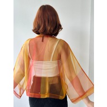 Retrobird Organze Tasarım Mini Kimono Kadın Turuncu