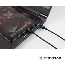 Remorax Coral Hızlı Şarj Usb Type A  Type-C 120 Cm 3.0a Siyah Kablo  Mavi-Siyah Uçlar