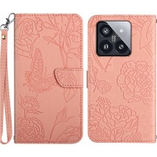 Mays Shop Xiaomi 14 Çiçekler ve Kelebekler Anti-Damla Koruma Pu Deri (Yurt Dışından)