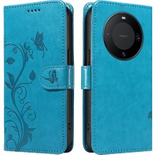 Mays Shop Huawei Mate 60 Pro Için Flip Case Yüksek Kalite Deri Kabartmalı Kelebek (Yurt Dışından)