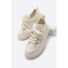 Kadın Yüksek Taban Sneaker Keten Kumaş Bağcıklı Spor Ayakkabı Hesna