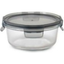 Kitchen Design Lab Yuvarlak Cam Saklama Kabı 630 Ml, 4 Tarafından Kilitli Plastik Kapaklı