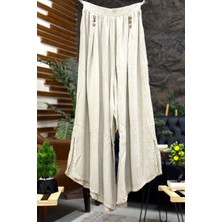 Sahnemoda Cep 3 Düğme Akjsesuarlı Bol Paça Vual Pantolon
