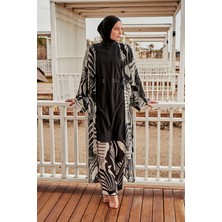 Marina Desenli Siyah Kimono Kaftan P2401