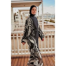 Marina Desenli Siyah Kimono Kaftan P2401