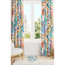 Moud's Bahar Yaprakları Desenli Süet Oturma Odası Salon Fon Perde Baskılı Ekstrafor Büzgü 2 Kanat PRD-1088