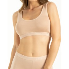 IVYRAE Kadın Bambu Kalın Askılı Çıkarılabilir Pedli Büstiyer Nefes Alan Yumuşak Dokulu Slim Fit Ten Renk