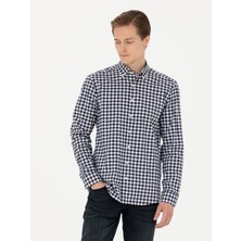 Cacharel Erkek Lacivert Slim Fit Uzun Kollu Kareli Gömlek 50276942-VR033