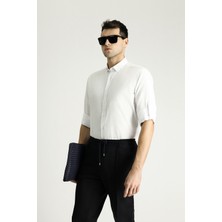 Kiğılı Uzun Kol Relax Fit Rahat Kesim Keten Görünümlü Pamuk Gömlek