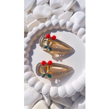 Makmery Accessory Gold Sarı Renk Taşlı Kirazlı Metal Mandal Pens