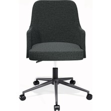 Hause Box Hausebox Louis Silinebilir Keten Kumaş - Ofis Çalışma Koltuğu & Sandalyesi (Koyu Gri - Siyah Metal Ayak)