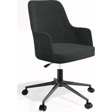 Hause Box Hausebox Louis Silinebilir Keten Kumaş - Ofis Çalışma Koltuğu & Sandalyesi (Koyu Gri - Siyah Metal Ayak)